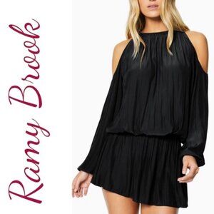 RAMY BROOK Lauren Cold Shoulder Black Halterneck Mini Dress, Size XS